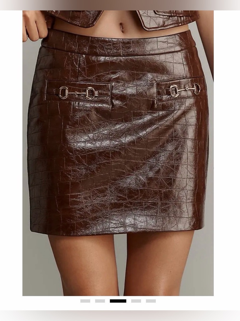 NWT Avec les F illed Faux Croc Mini Skirt in Dark Brown with Decorative Hardwar